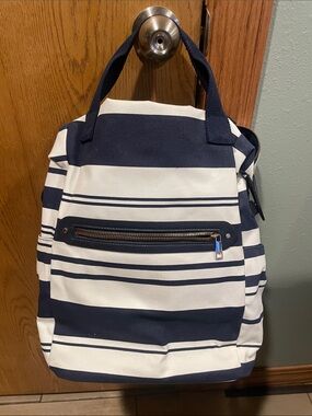 a new day Navy and White Striped Canvas Backpack